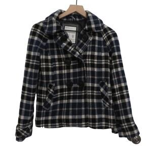 Aeropostale Womens Sz XS Blue Black Plaid Wool Blend Coat Large Button